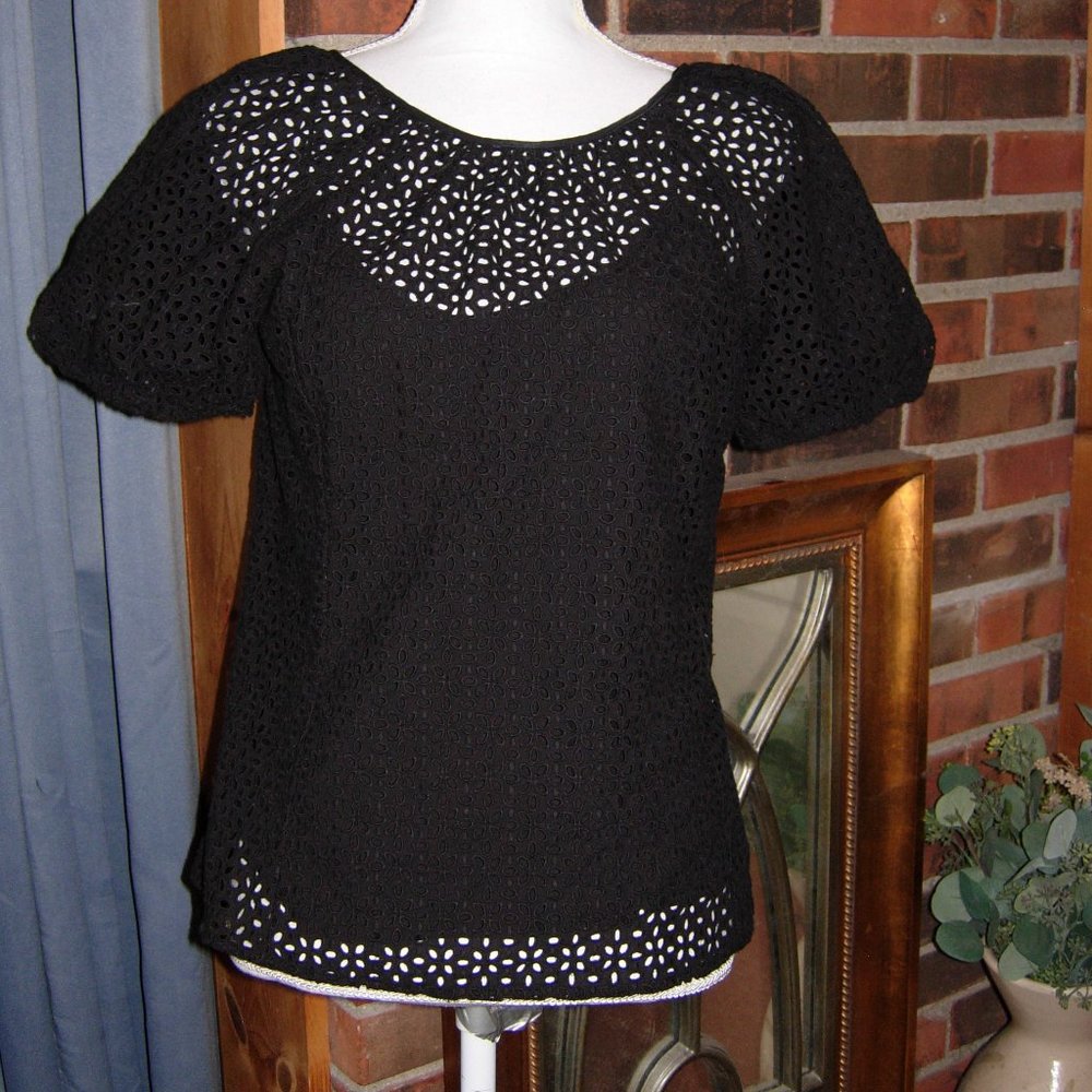 J. Crew Black Eyelet With Under Cami Top 4 NWT